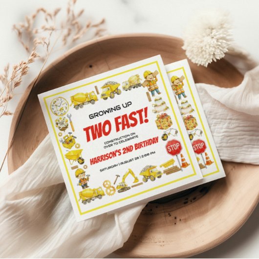 Watercolor Construction 2nd Birthday Party  Serviette