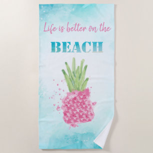 Watercolor Cool Pink Ananas Strandtuch