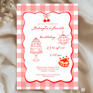 Watercolor Coquette Kirsche 4. Süßer Geburtstag Einladung