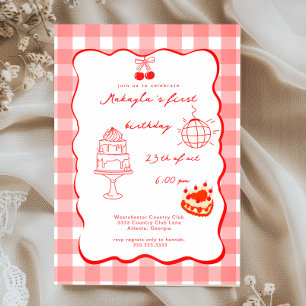 Watercolor Coquette Kirsche Erster 1. Geburtstag Einladung