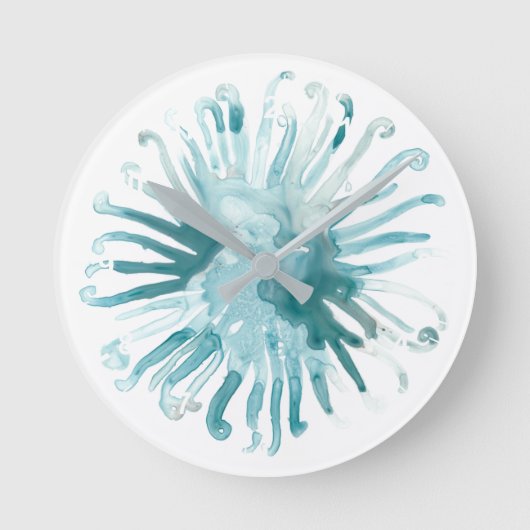 Watercolor Coral - Blue 2 Runde Wanduhr (Vorderseite)