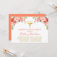 Watercolor Coral Floral Medical Graduation Party