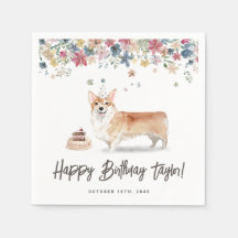 Watercolor Corgi Dog Birthday Party Thank You