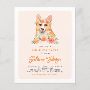 Watercolor Corgi Peach Geburtstagsparty Einladung