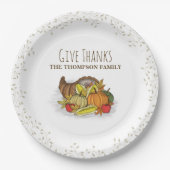 Watercolor Cornucopia Custom Thanksgiving Pappteller (Vorderseite)