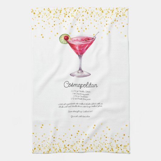Watercolor Cosmopolitan Custom Cocktail Recipe Geschirrtuch (Vertikal)