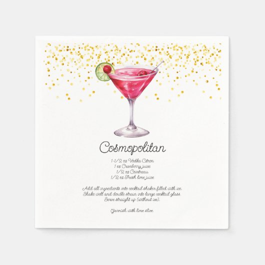 Watercolor Cosmopolitan Custom Cocktail Recipe Serviette (Vorderseite)