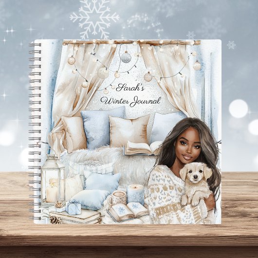 Watercolor Cosy Winter Blue Personalize Notebook Notizblock