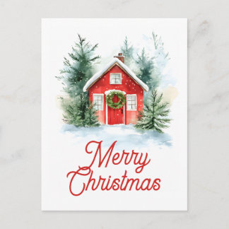 Watercolor Cottage Christmas Card Feiertagspostkarte