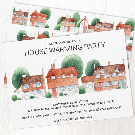 Watercolor Cottages New Home House Warming Party Einladung
