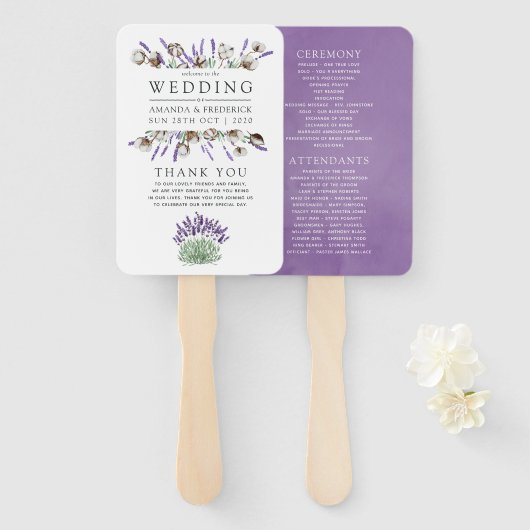 Watercolor Cotton Lavender Country Wedding Fächer (Vorne und Hinten)