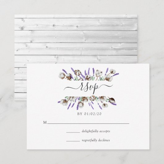 Watercolor Cotton Lavender Country Wedding RSVP Ca Karte (Vorne/Hinten)
