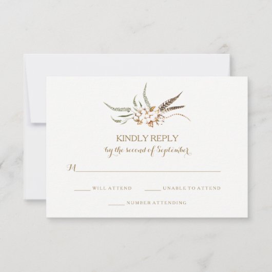 Watercolor Cotton Wreath Feather Wedding RSVP Card (Vorderseite)