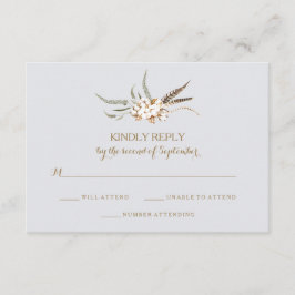 Watercolor Cotton Wreath Feather Wedding RSVP Card