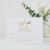 Watercolor Cotton Wreath Feather Wedding RSVP Card (Stehend Vorderseite)
