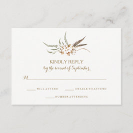 Watercolor Cotton Wreath Feather Wedding RSVP Card Karte