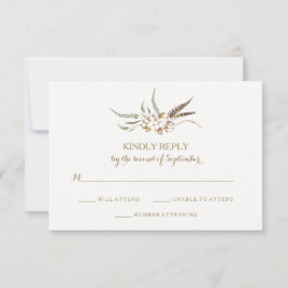 Watercolor Cotton Wreath Feather Wedding RSVP Card Karte