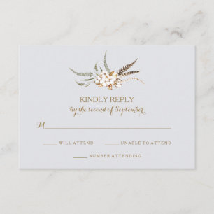 Watercolor Cotton Wreath Feather Wedding RSVP Card Karte