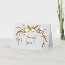 Watercolor Cotton Wreath Feather Wedding Vielen Da Dankeskarte