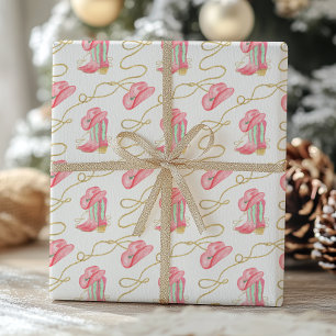 Watercolor Country Christmas Cowboy Boots Geschenkpapier