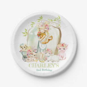 Watercolor Country Girl Farm Animal Birthday Party Pappteller