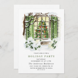 Watercolor Country Holiday House Weihnachten Party Einladung