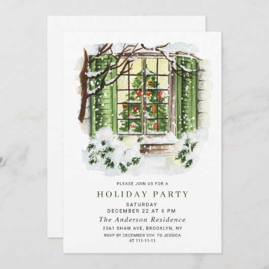 Watercolor Country Holiday House Weihnachten Party Einladung (Vorne/Hinten)