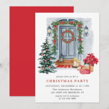 Watercolor Country Holiday House Weihnachten Party
