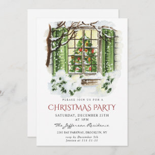 Watercolor Country Holiday House Weihnachten Party Einladung