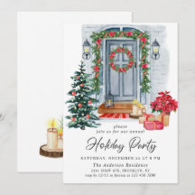 Watercolor Country Holiday House Weihnachten Party