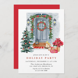 Watercolor Country Holiday House Weihnachten Party Einladung