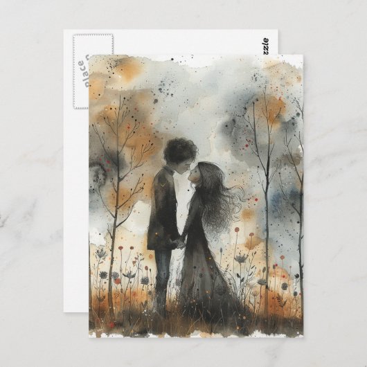 Watercolor Couple in Love Postkarte (Vorne/Hinten)
