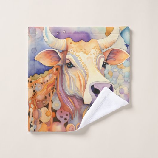 Watercolor Cow Bubbly Soft Badhandtuch Set (Waschlappen)