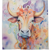 Watercolor Cow Bubbly Soft Duschvorhang (Vorderseite)