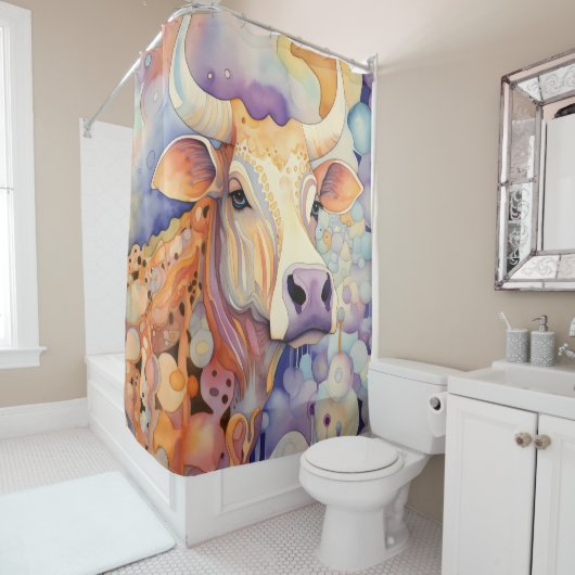 Watercolor Cow Bubbly Soft Duschvorhang (Beispiel)
