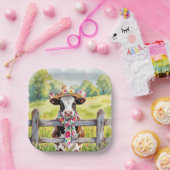 Watercolor Cow Wearing a Summer Hat Pappteller (Party)