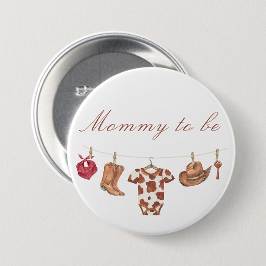 Watercolor-Cowboy-Baby-Party - werdende Mutter Button (Vorne & Hinten)