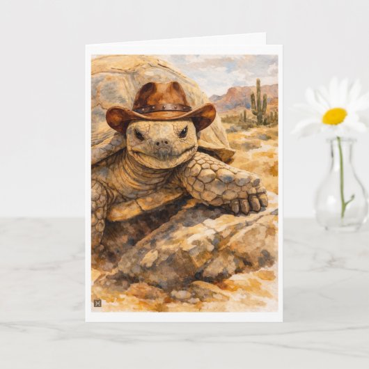 Watercolor Cowboy Turtle in the desert Karte (Kleine Pflanze)