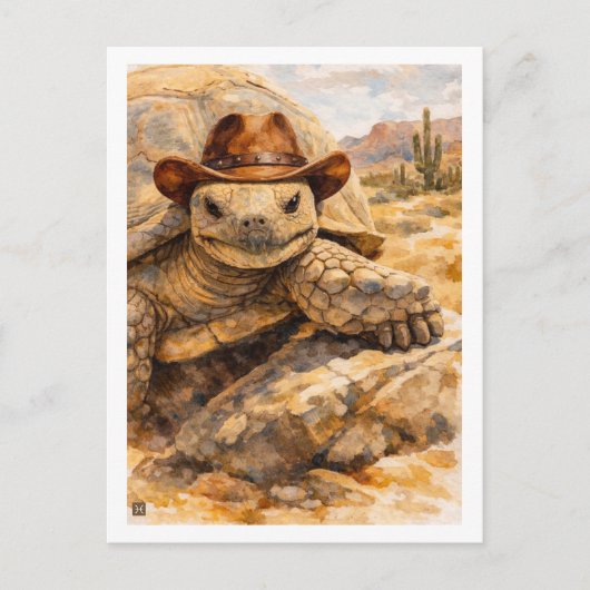 Watercolor Cowboy Turtle in the desert Postkarte (Vorderseite)