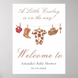 Watercolor Cowboy Western Baby shower Welcome Poster