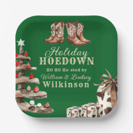 Watercolor-Cowboystiefel-Holiday-Hoedown-Weihnacht Pappteller