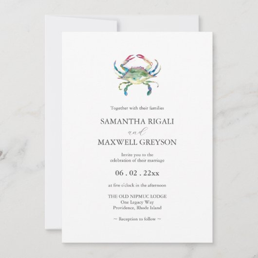 Watercolor Crab Beach Hochzeitsfeier (Vorderseite)