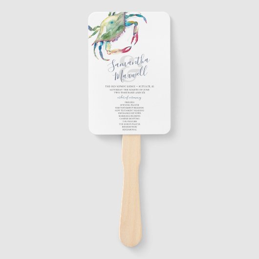 Watercolor Crab Beach Hochzeitskalender Fächer (Vorderseite)