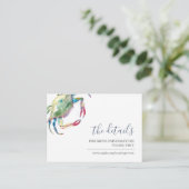 Watercolor Crab Guest Details Karte Strand Hochzei (Stehend Vorderseite)