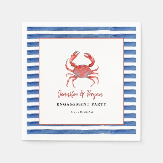 Watercolor Crab Meafood engagement Party Serviette (Vorderseite)