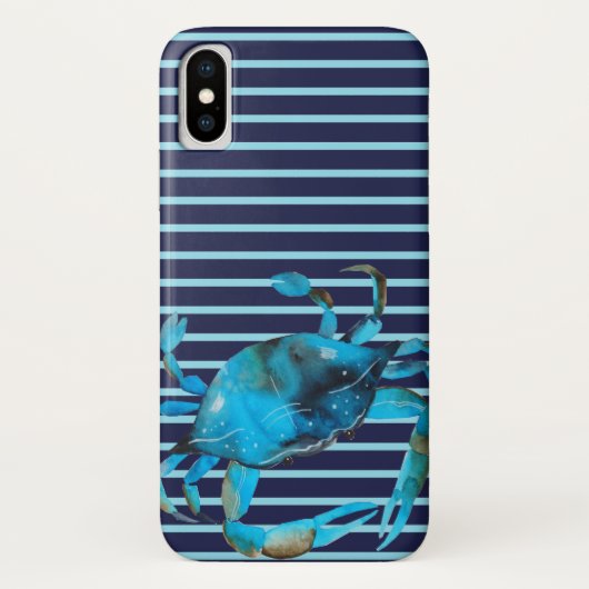 Watercolor Crab Nautical Strip Sommer Case-Mate iPhone Hülle (Rückseite)
