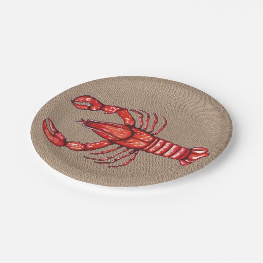 Watercolor Crawfish Burlap Pappteller (Schrägansicht)