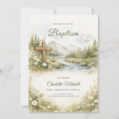 Watercolor Cross Minimalist Baptism Invitation Einladung (Vorderseite)