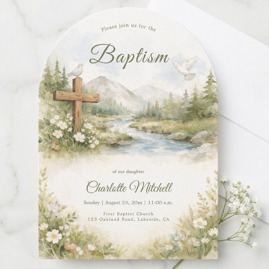Watercolor Cross Minimalist Baptism Invitation Einladung