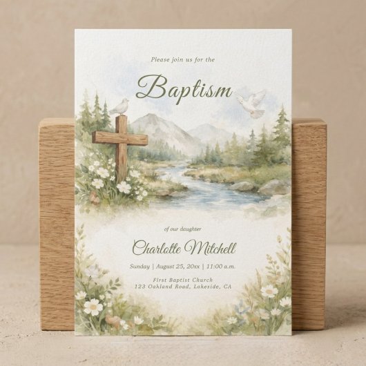 Watercolor Cross Minimalist Baptism Invitation Einladung